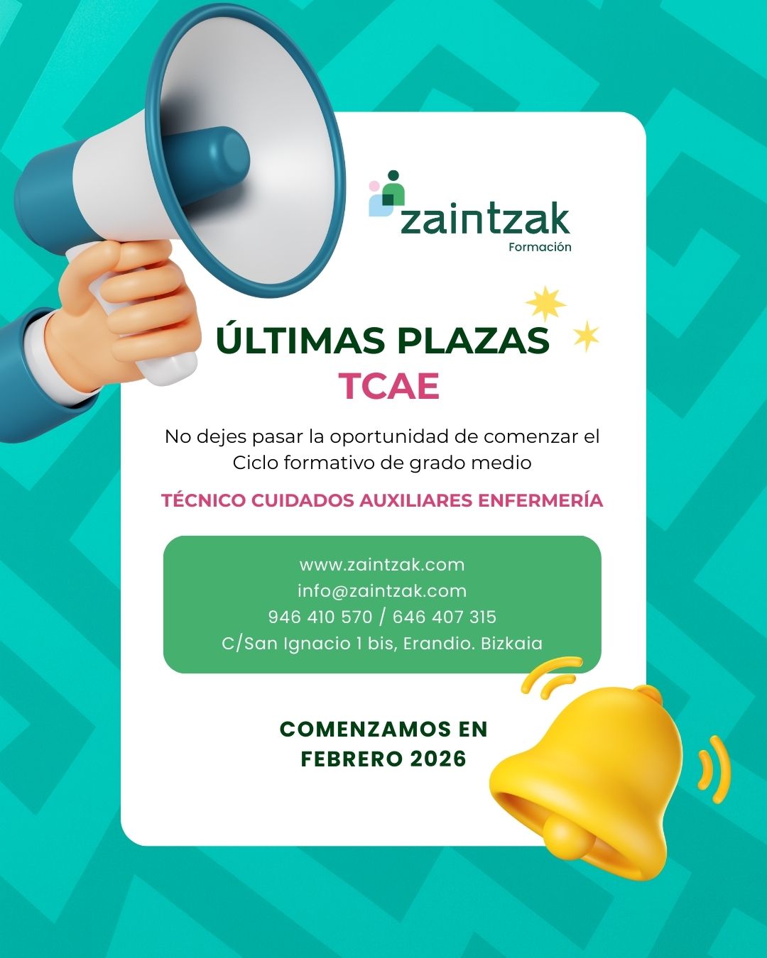 Ultimas plazas TCAE Zaintzak